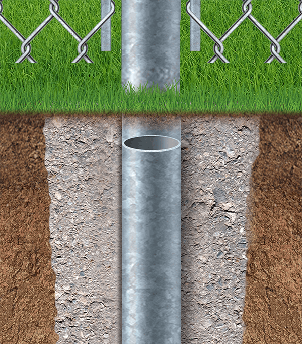 Chain Link fence post with concrete in Yuba City