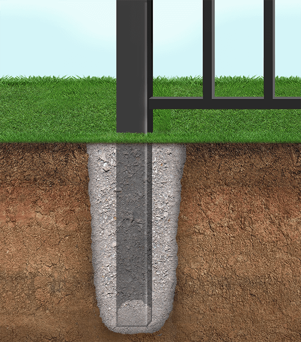 Ornamental Steel fence post with concrete in Yuba City