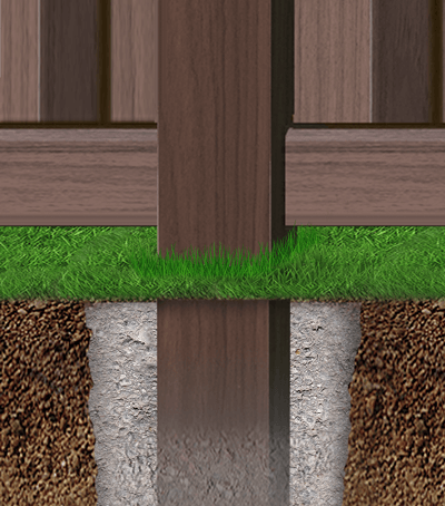 Composite fence post with concrete in Yuba City