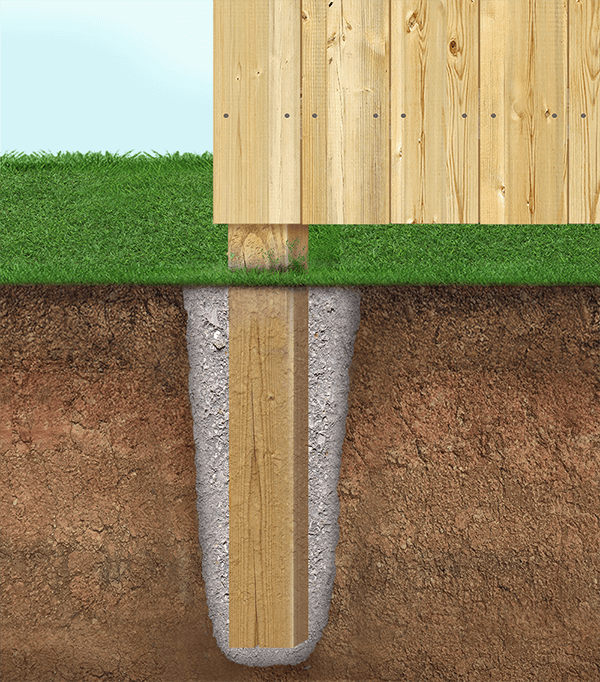 Wood fence post with concrete in Yuba City