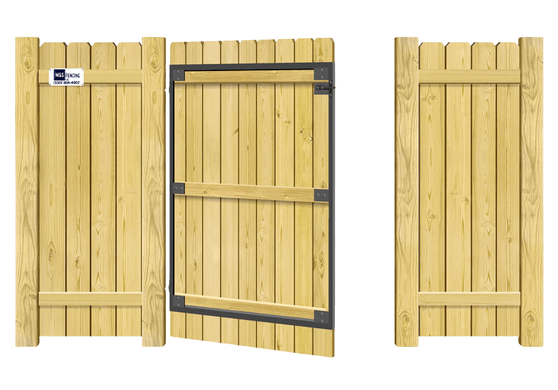 Wood gate in open position